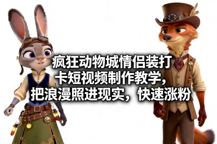疯狂动物城情侣装打卡短视频制作教学，把浪漫照进现实，快速涨粉-秀朋网创